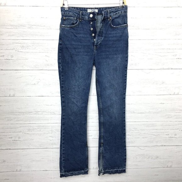 Free People Emmy Split Hem Bootcut Jeans Button Fly High Rise Frayed Hems 28 - Picture 3 of 12